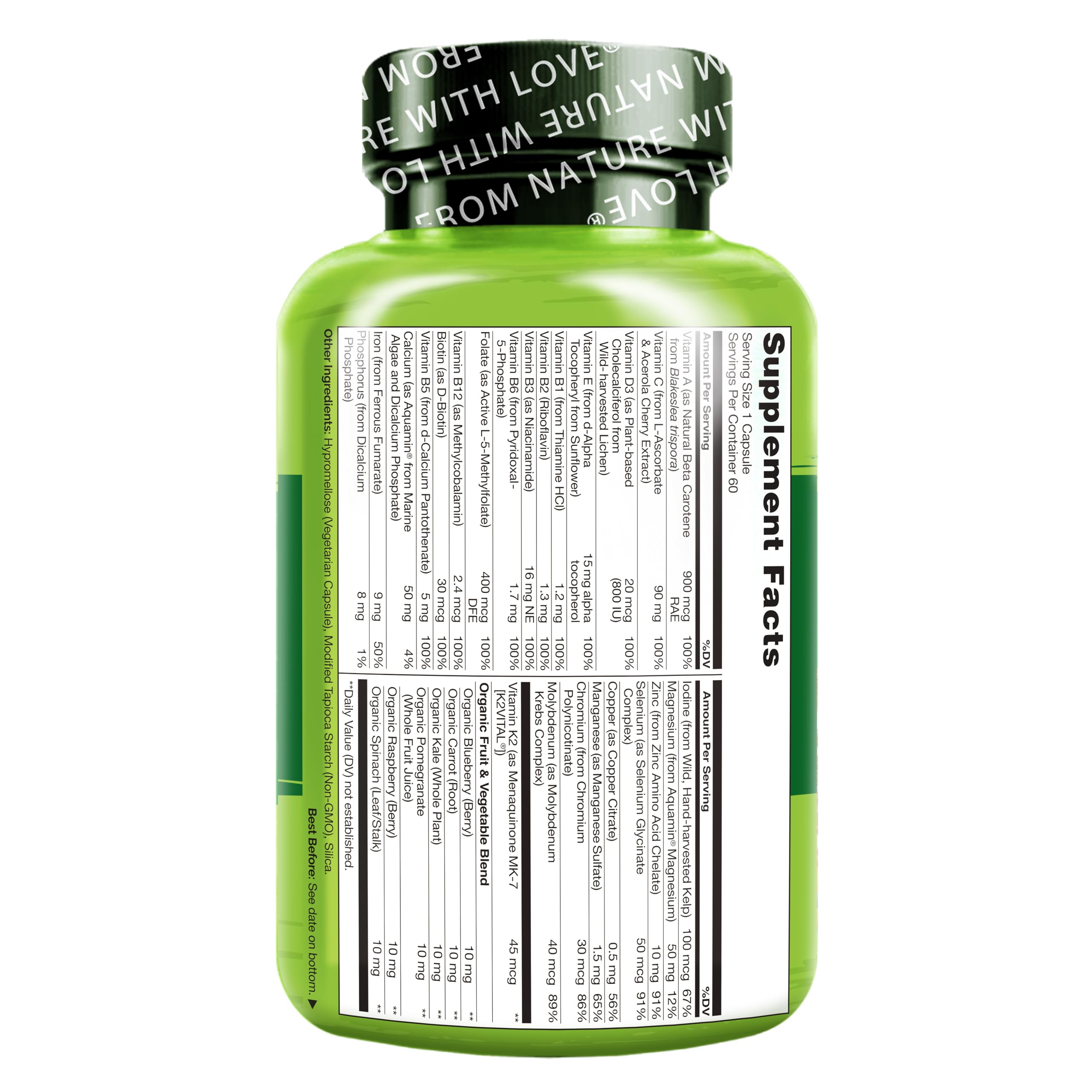 Naturelo One Daily Women Multivitamin – étiquette claire et lisible, transparence