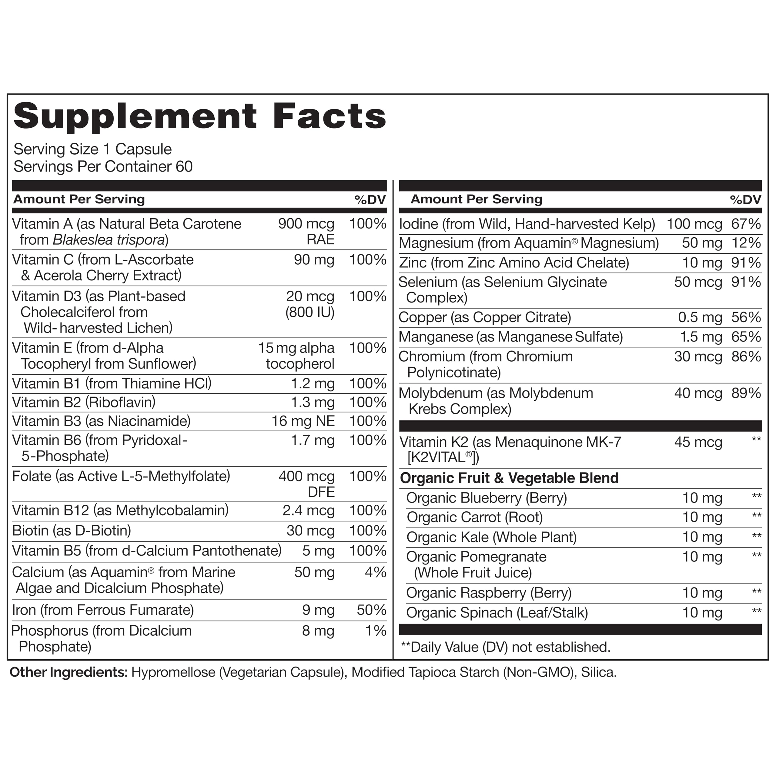 Naturelo One Daily Women Multivitamin – ingrédients en gros plan, nutriments essentiels