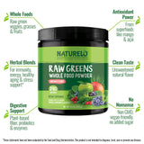 Doseur pratique montrant Naturelo Poudre Greens Crues