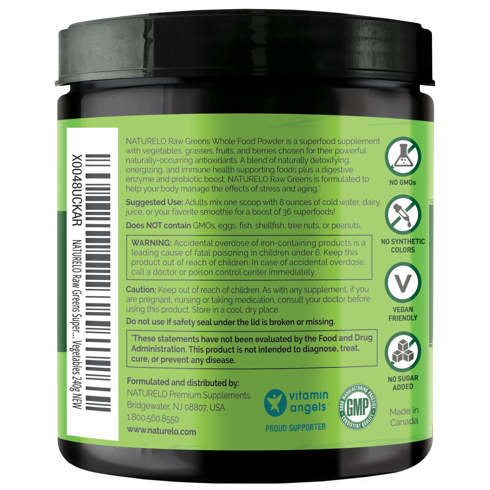 Naturelo Poudre Greens Crues sans sucre ajouté ni OGM