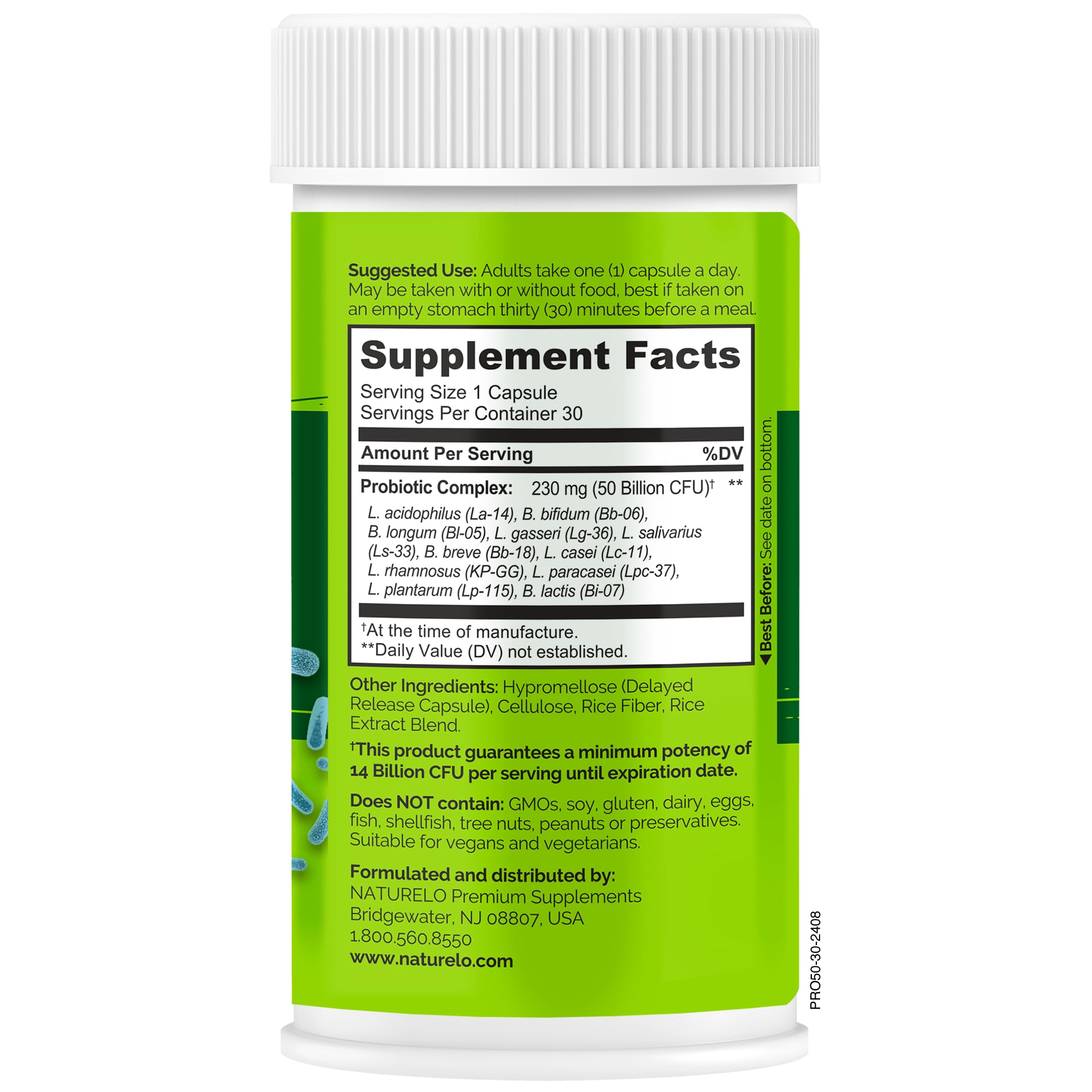 NATURELO Probiotiques—absorption améliorée des nutriments grâce aux souches actives.