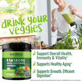 Naturelo Raw Greens emballage, ingrédients bio et sans sucre ajouté