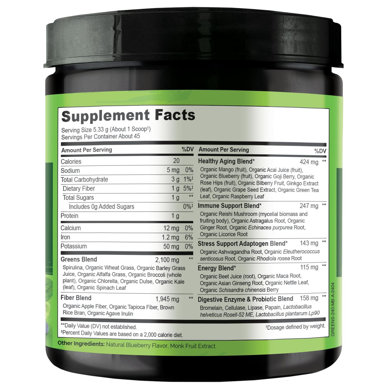Naturelo Raw Greens préparation quotidienne, énergie soutenue et vitalité