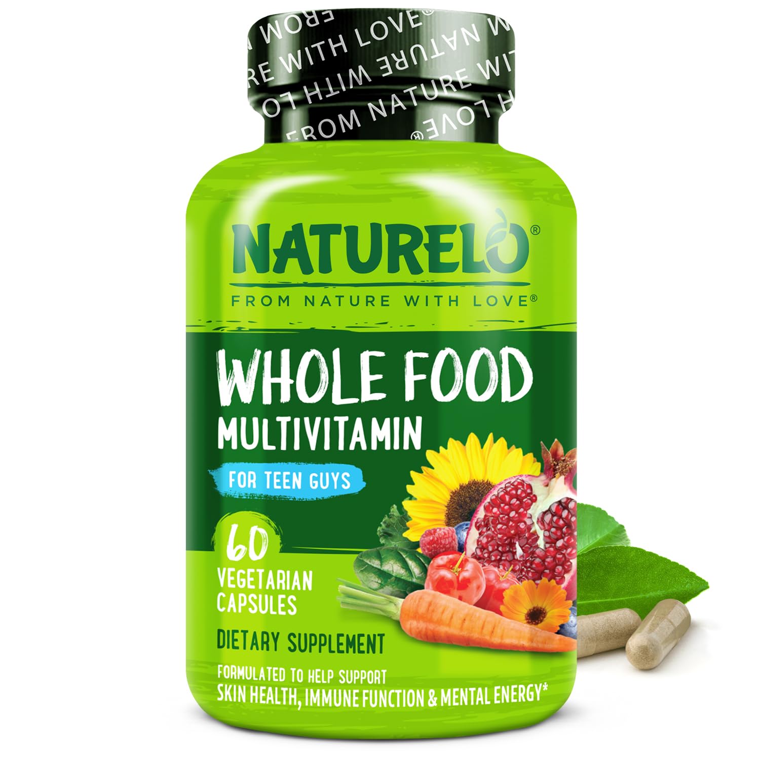 NATURELO Teen Multivitamin – boîte 60 capsules, soutien nutritionnel quotidien pour adolescents actifs.