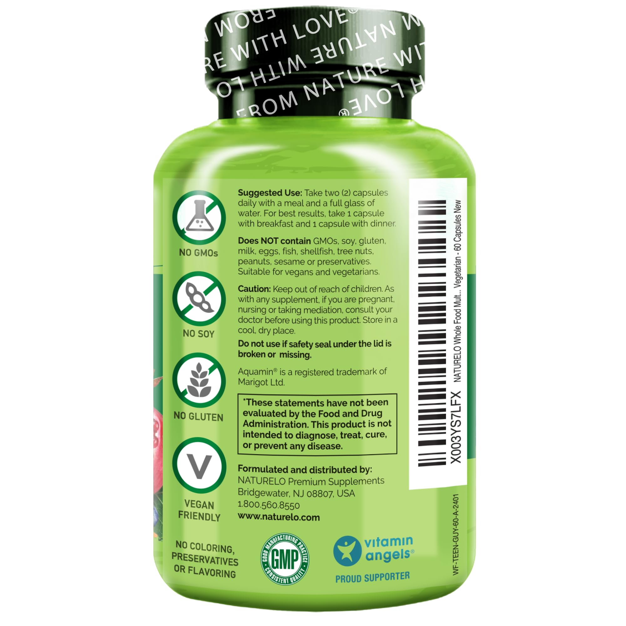 NATURELO Teen Multivitamin – emballage éco-responsable et information nutritionnelle claire.