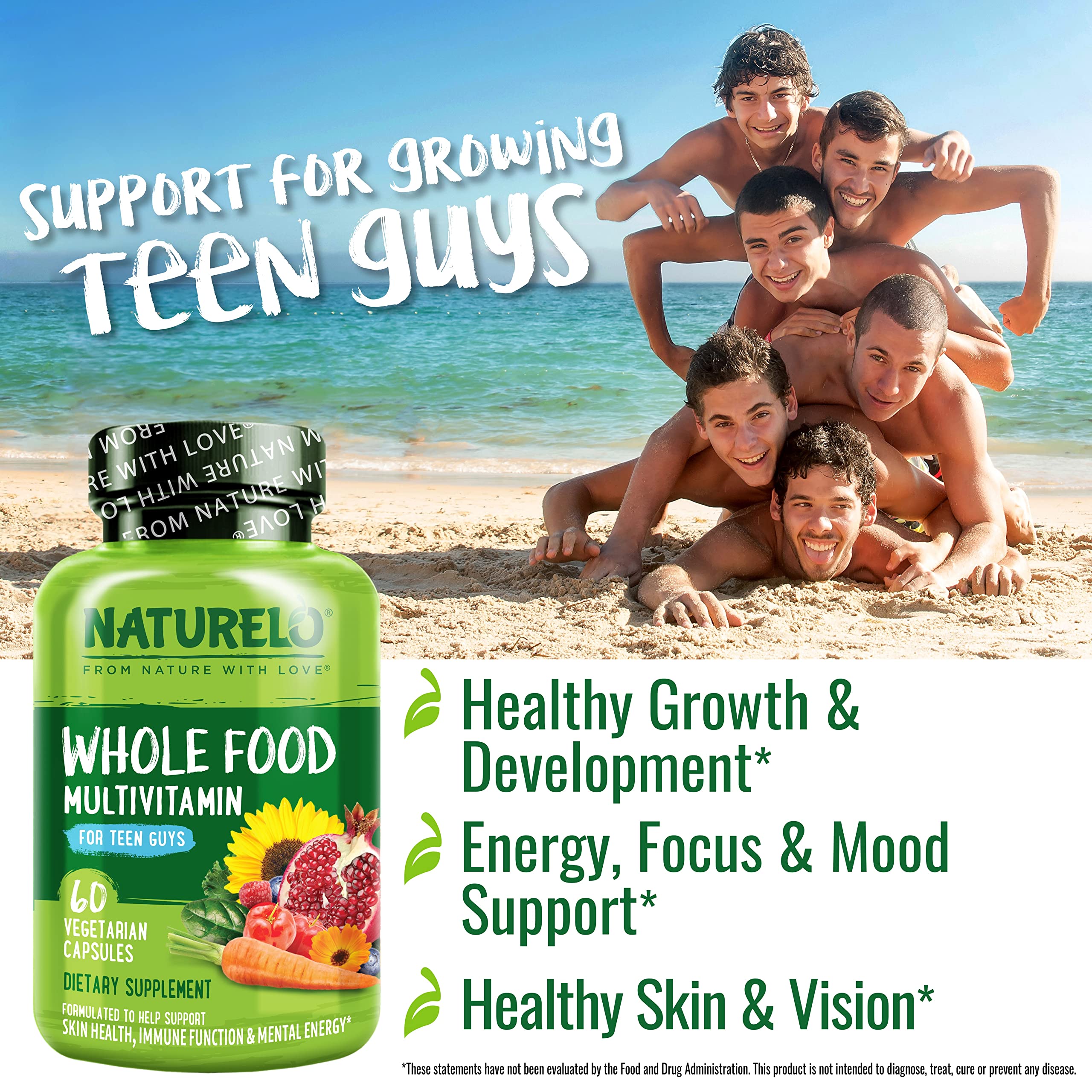 NATURELO Teen Multivitamin – minéraux chelatés et plantes pour une biodisponibilité accrue.