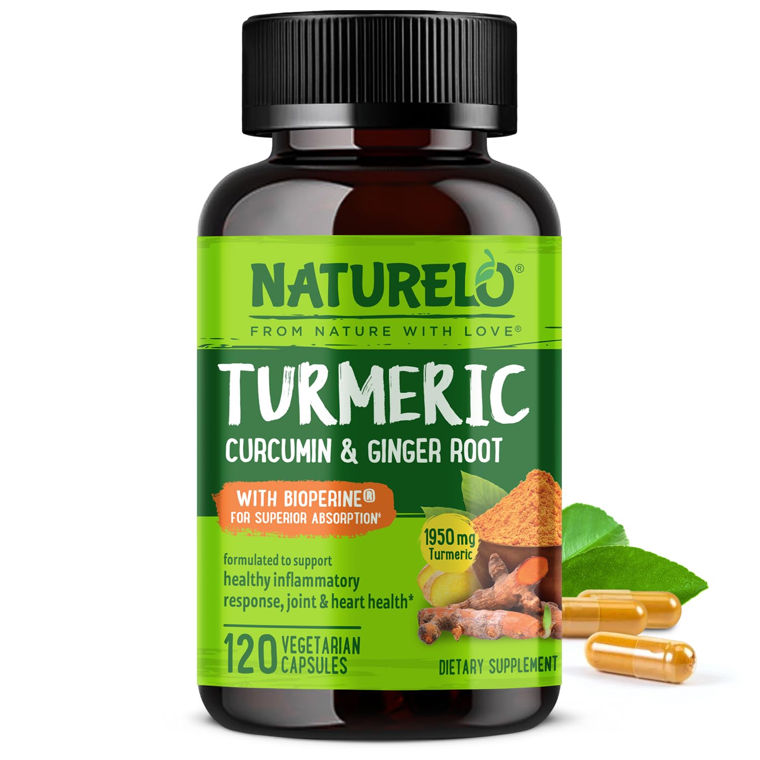 Naturelo Turmeric Curcumin avec BioPerine favorise l'absorption et la biodisponibilité.