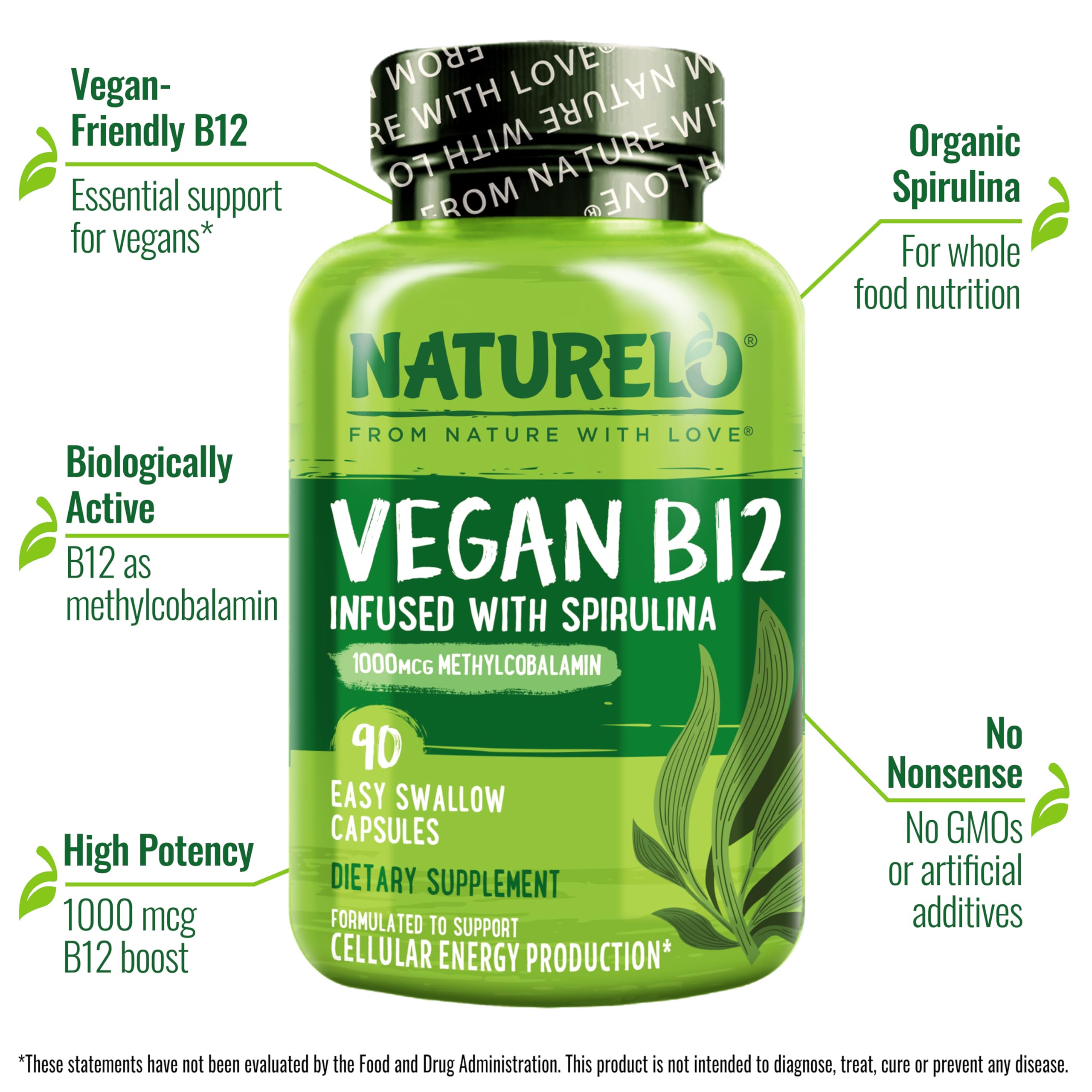 Naturelo Vegan B12 – flacon pratique, comprimés 1000 mcg méthylcobalamine, soutien nerveux potentiel