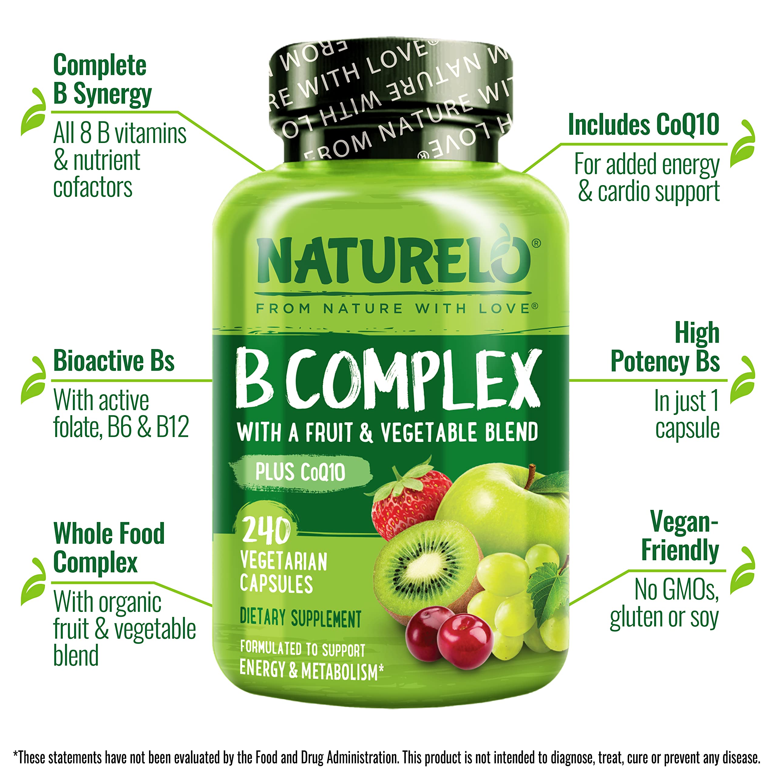 NATURELO Vitamin B Complexe — emballage éco-responsable, choix vegan.