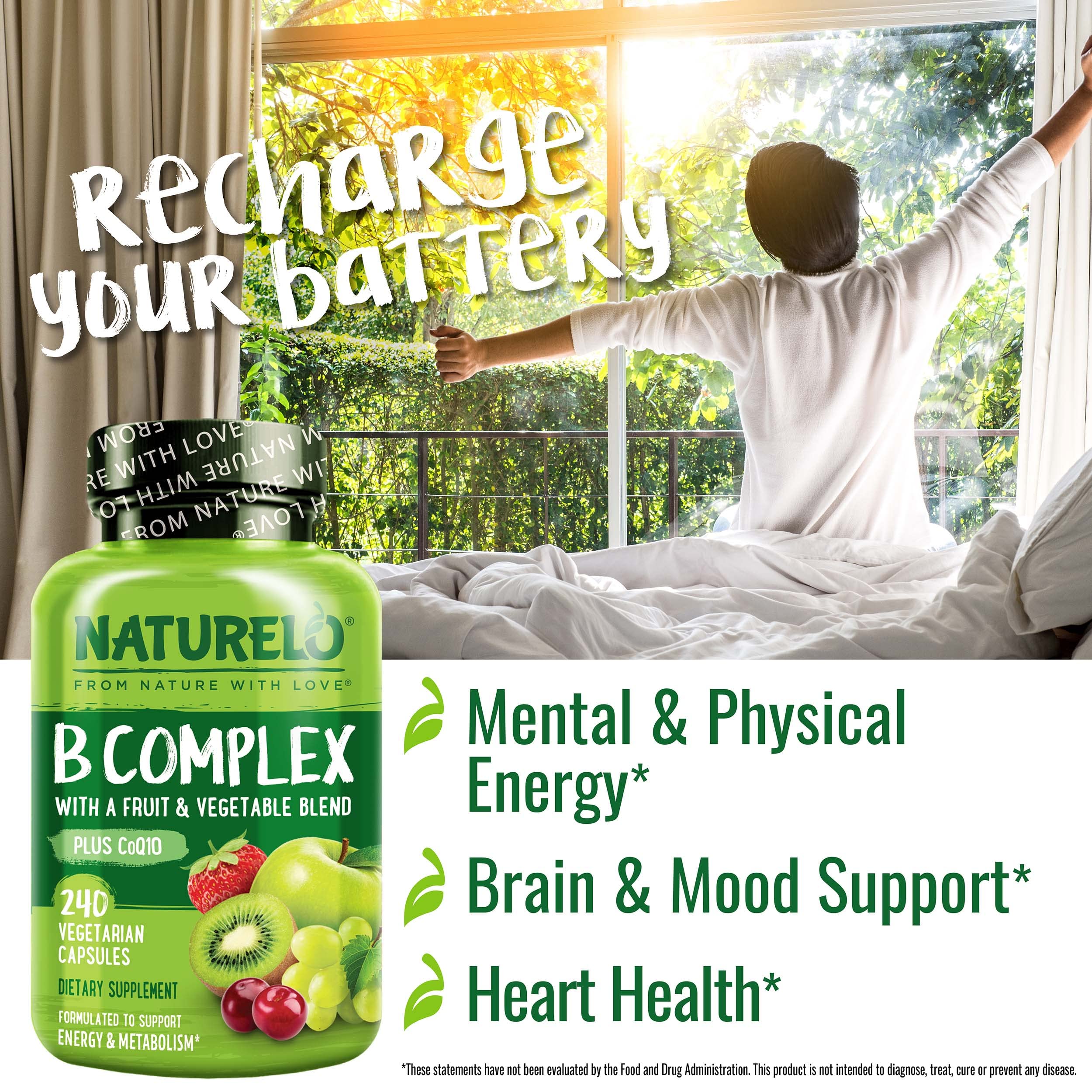 NATURELO Vitamin B Complexe — etiquette nutrition, ingrédients végétaux.