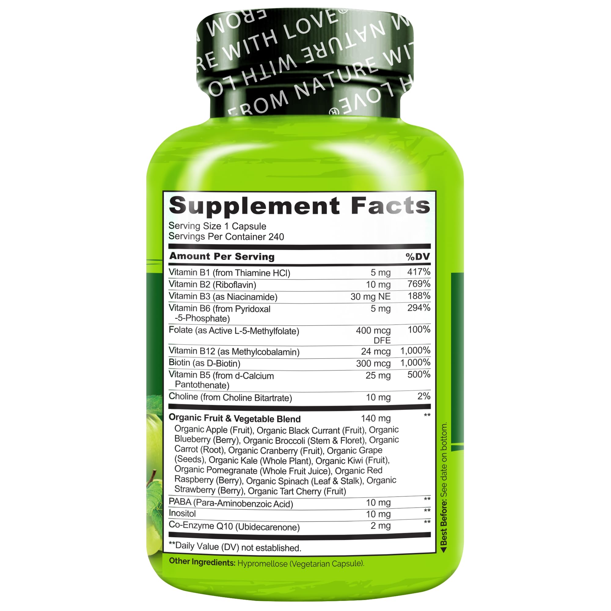 NATURELO Vitamin B Complexe — formulation méthylée, vitamine B active.