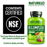 NATURELO Vitamin B Complexe — tableau-ingrédients, mélange fruits et légumes.