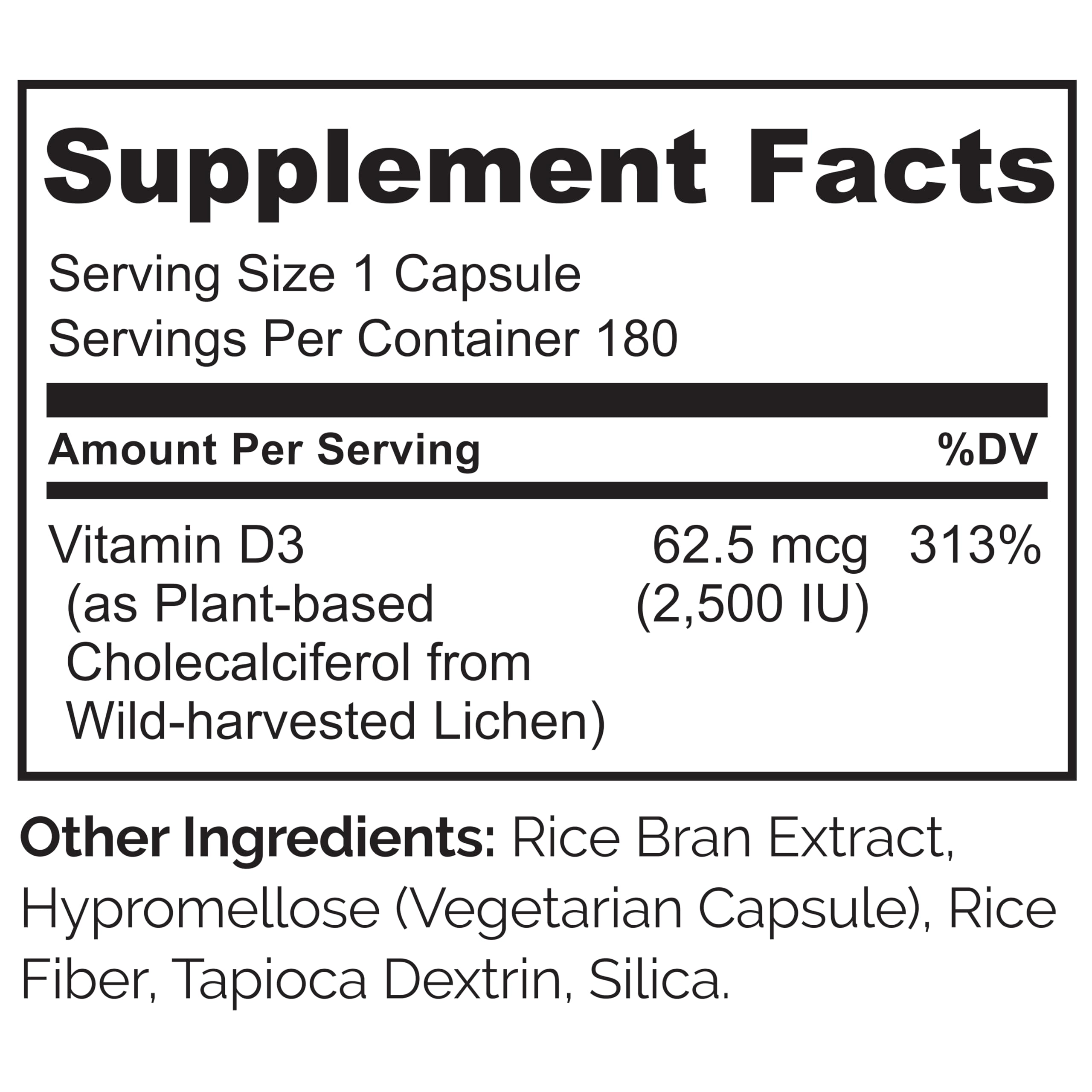 Naturelo Vitamine D3 2500IU emballage: origine végétale à partir de lichen.