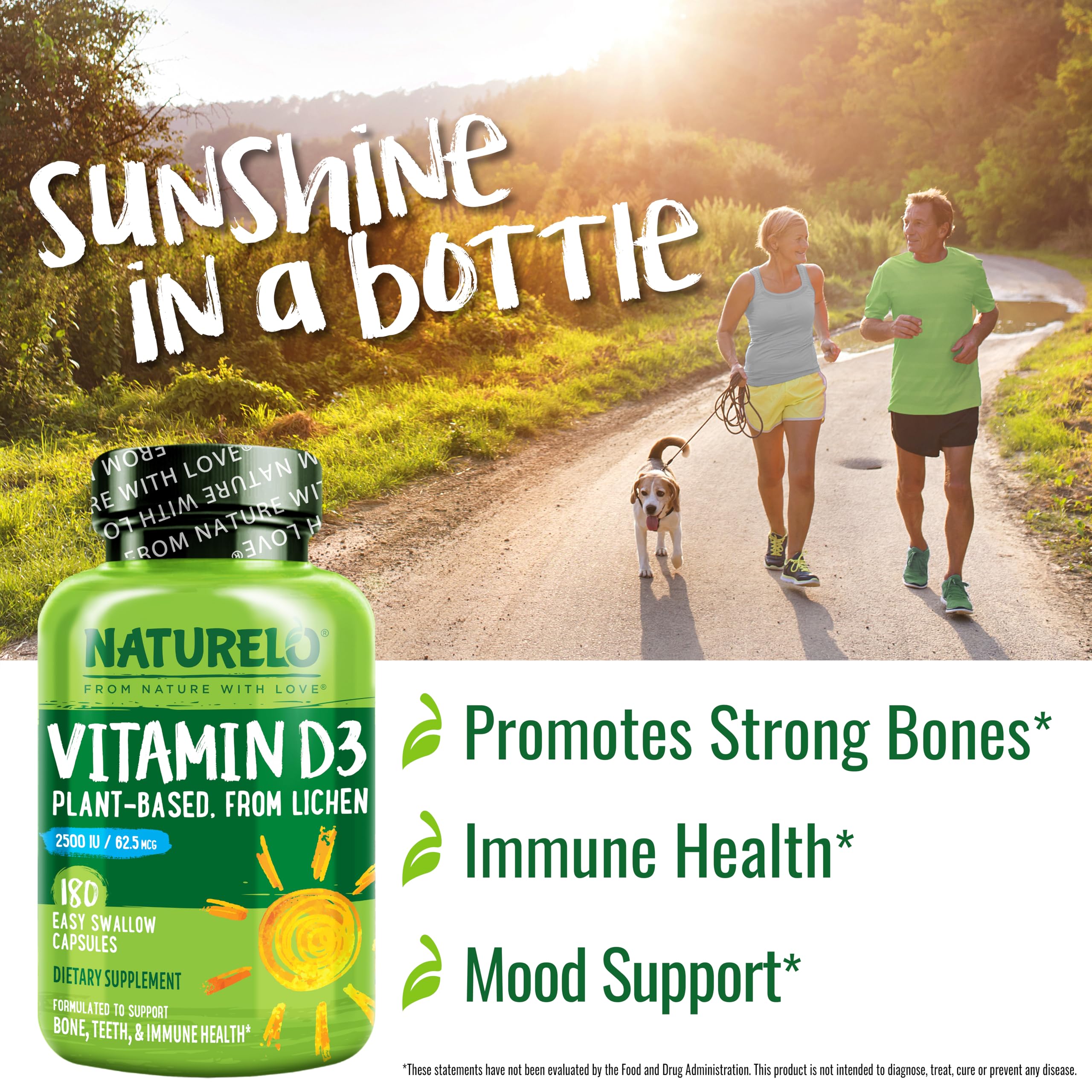 Naturelo Vitamine D3 2500IU symbole vegan: sans produits animaux.