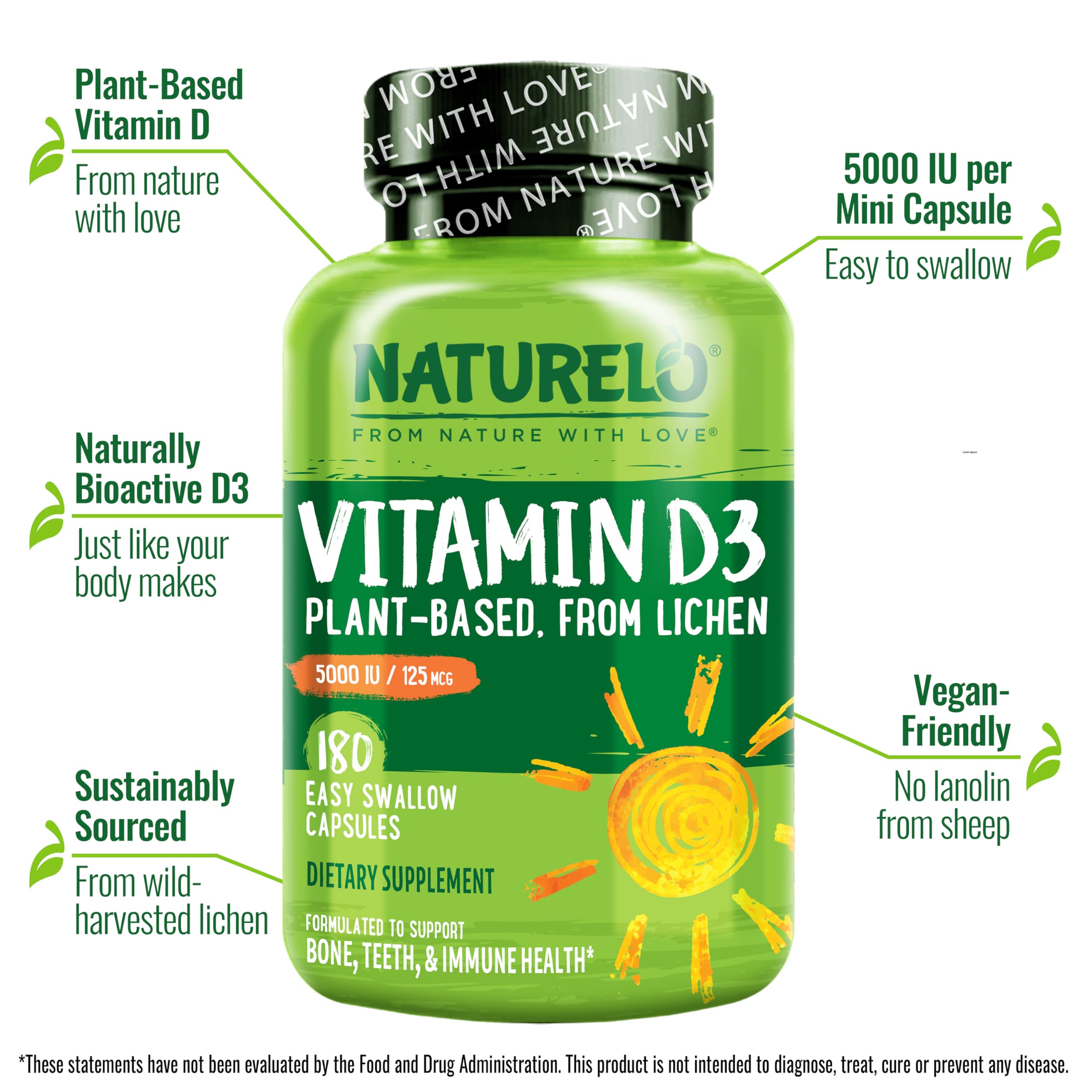 NATURELO Vitamine D3 5000 UI - Capsules vegan pour utilisation pratique.