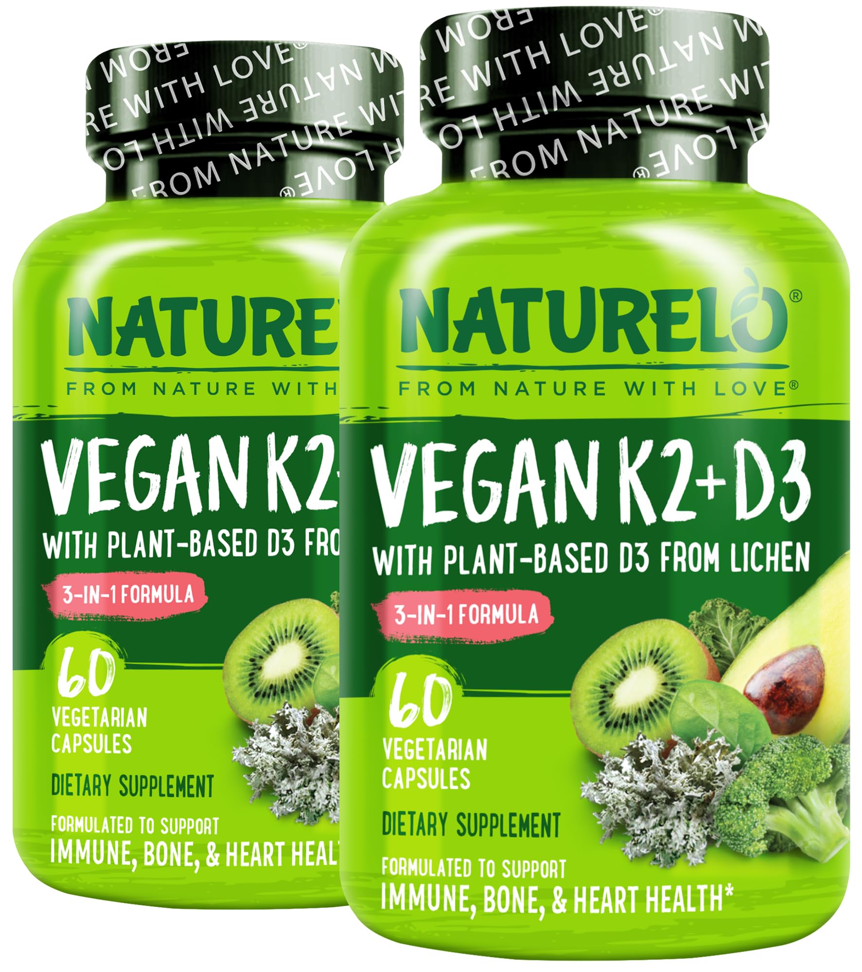 Naturelo Vitamine D3 K2, bouteille, soutien potentiel à l absorption du calcium.