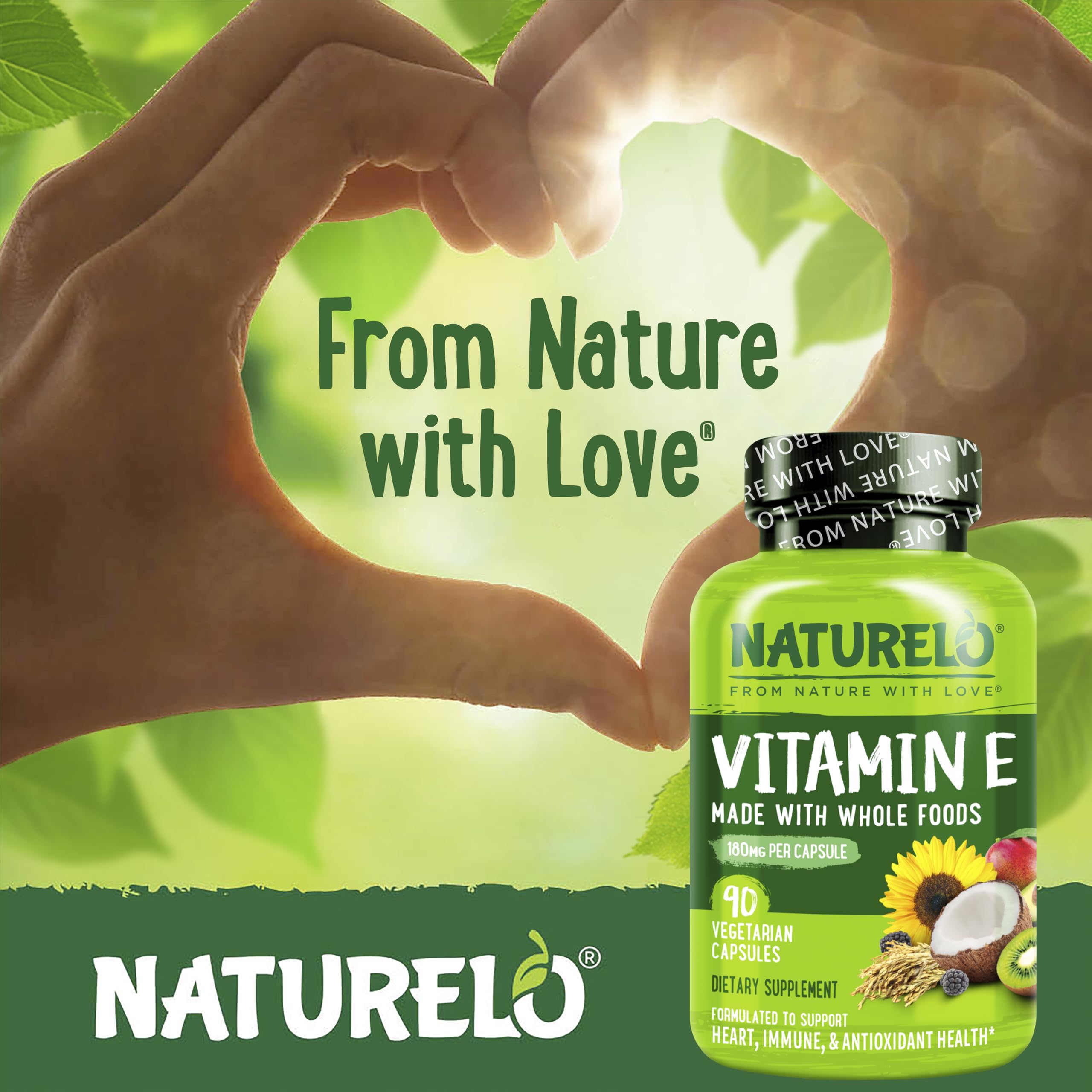 NATURELO Vitamine E – capsules véganes pour peau et cheveux.