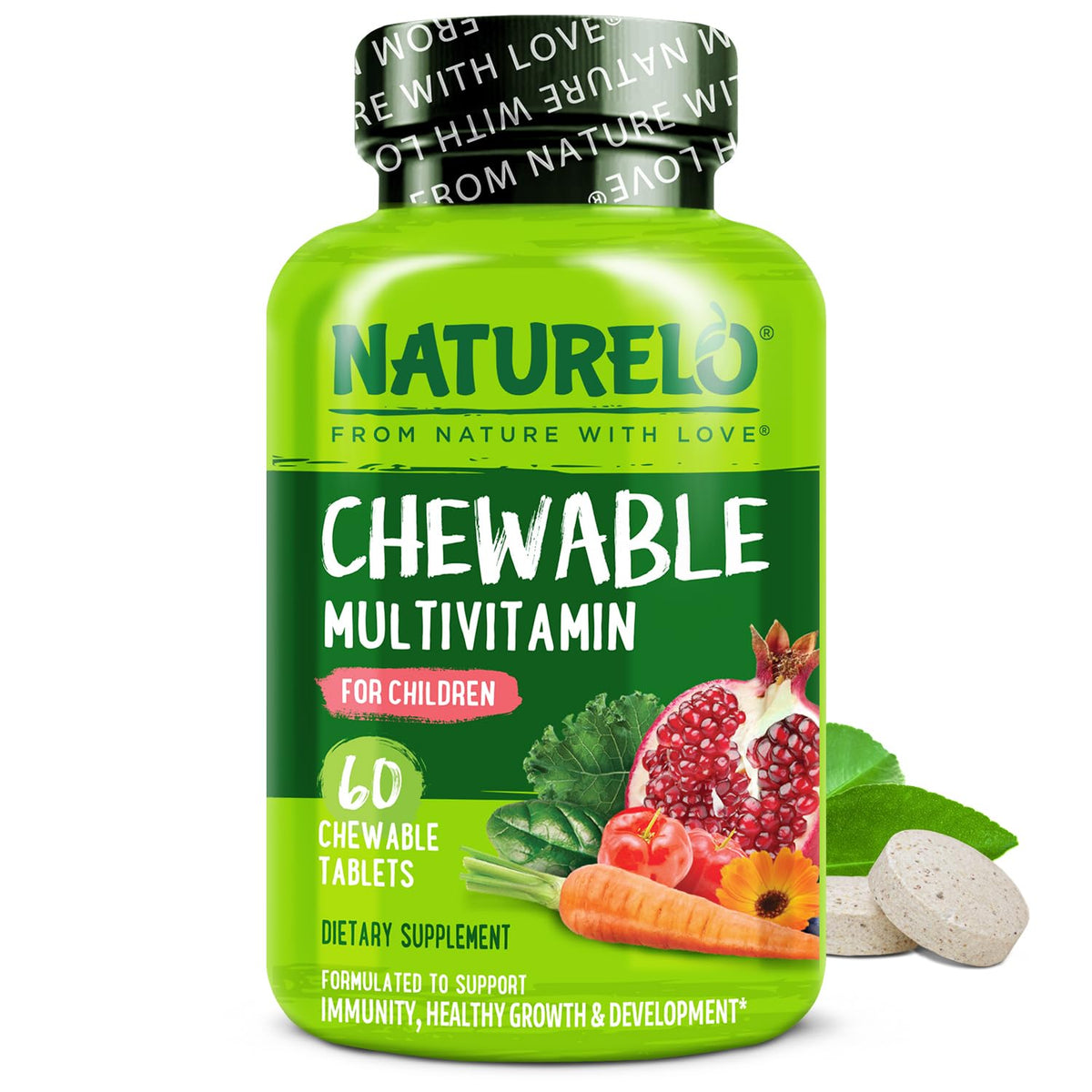 Naturelo vitamines pour enfants gommes au goût fruits bio, soutien énergie quotidien