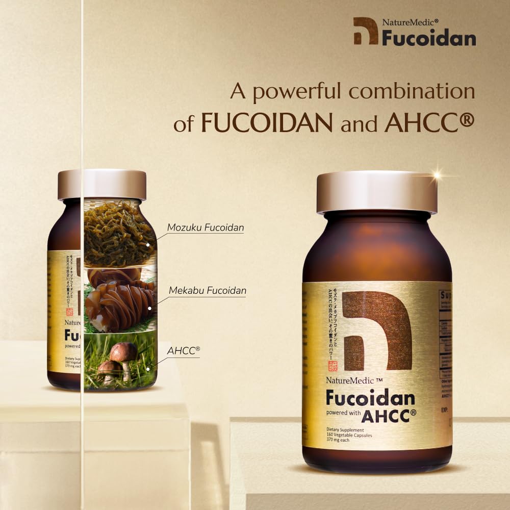 Capsules NatureMedic fucoidan AHCC faciles à avaler et à intégrer.