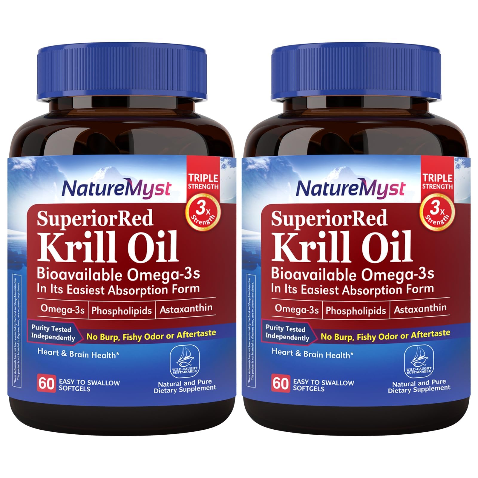 NatureMyst Krill 1000 mg, capsules molles riches en oméga-3 pour absorption améliorée.