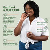 DigestWise: capsules digestives Naturenetics, démontrant l'utilisation avant les repas et la praticité.