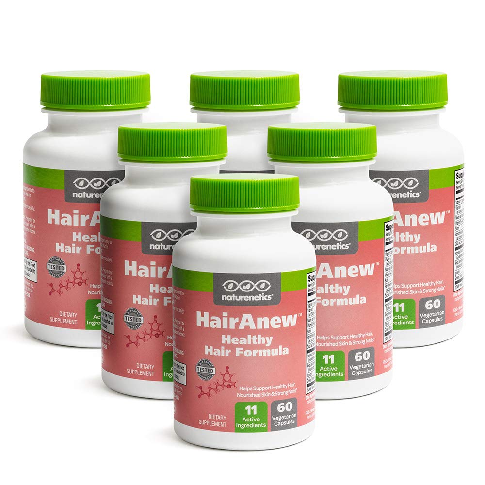 Naturenetics HairAnew : bouteille montrant le format et la pousse des cheveux.