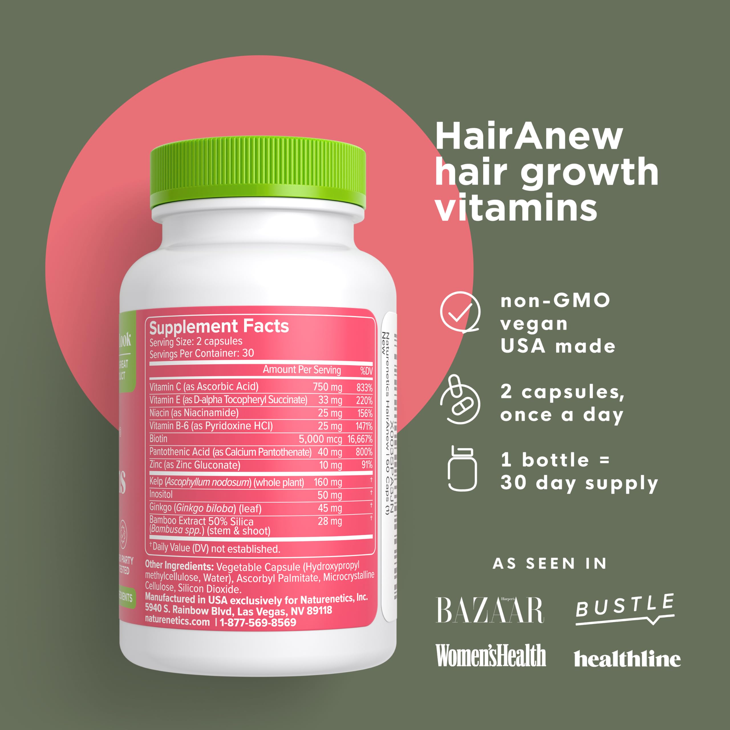 HairAnew comprimés capsules faciles à avaler pour la routine quotidienne.
