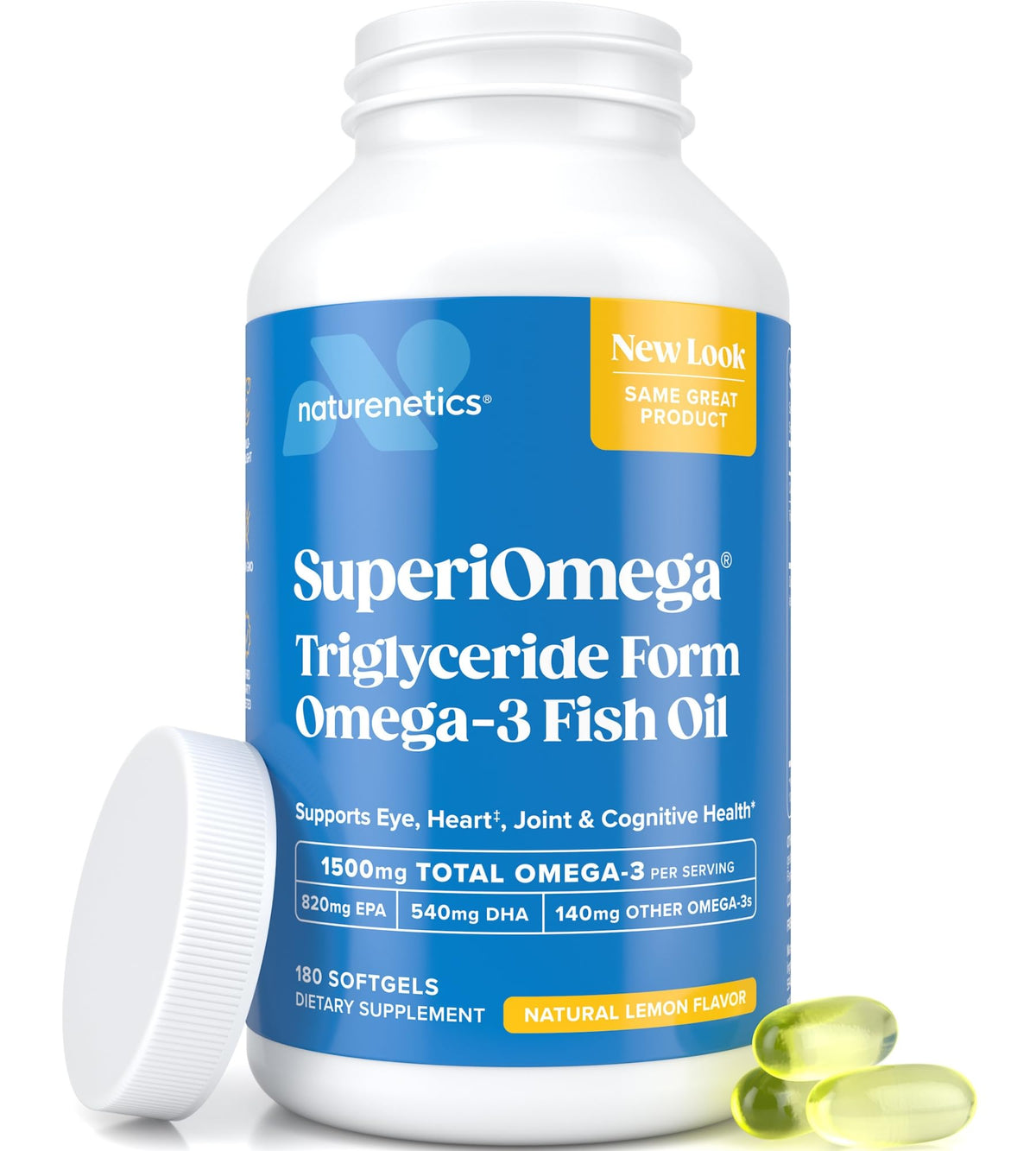 Naturenetics Omega3 bouteille citron: soutien possible à l'hydratation oculaire et au confort visuel.