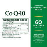 Nature's Bounty CoQ10 Plus L-Carnitine, étiquette-produit nette pour confiance et transparence.