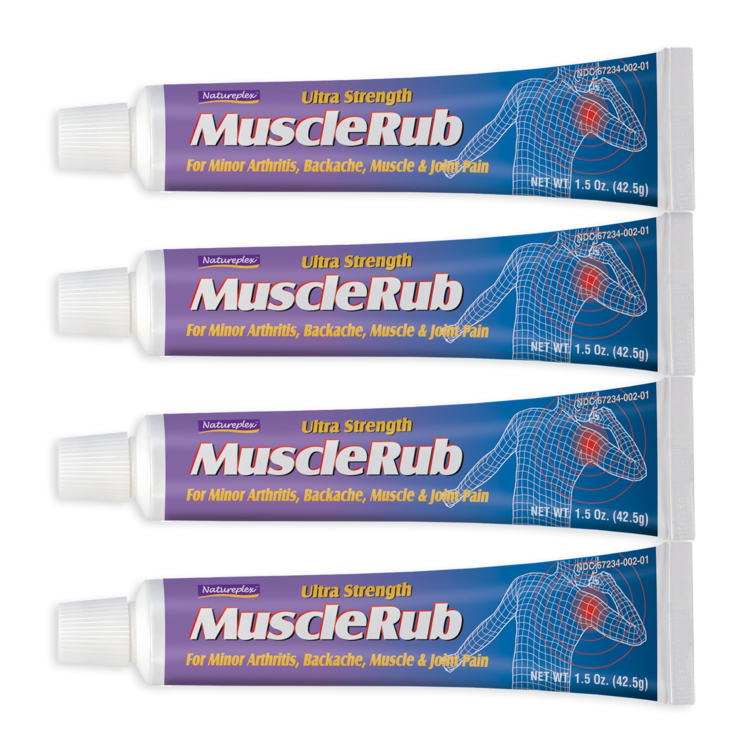 Natureplex Baume Musculaire Ultra Fort, emballage du lot de quatre.