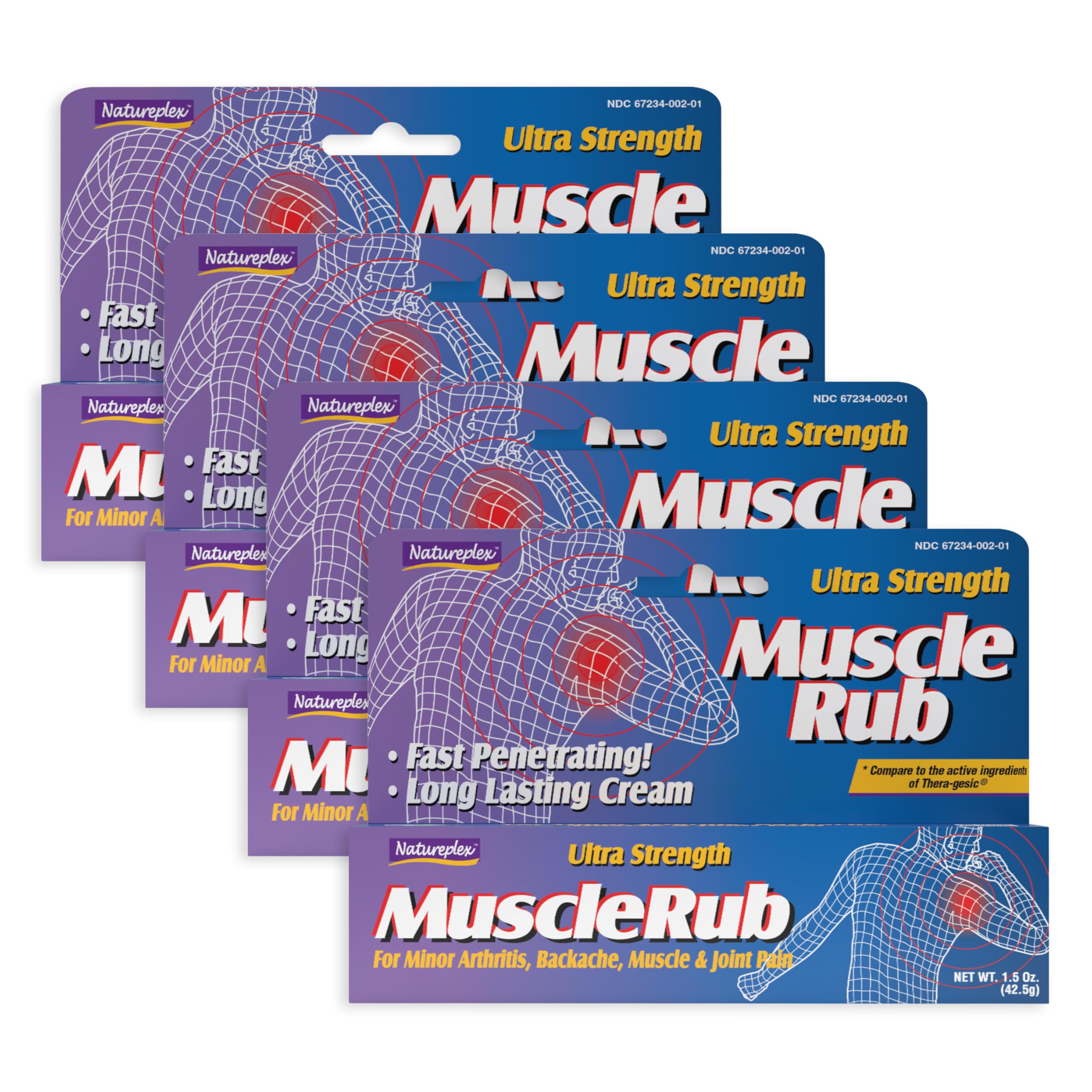 Natureplex Baume Musculaire Ultra Fort, ingrédients menthol et salicylates; détails fournis.