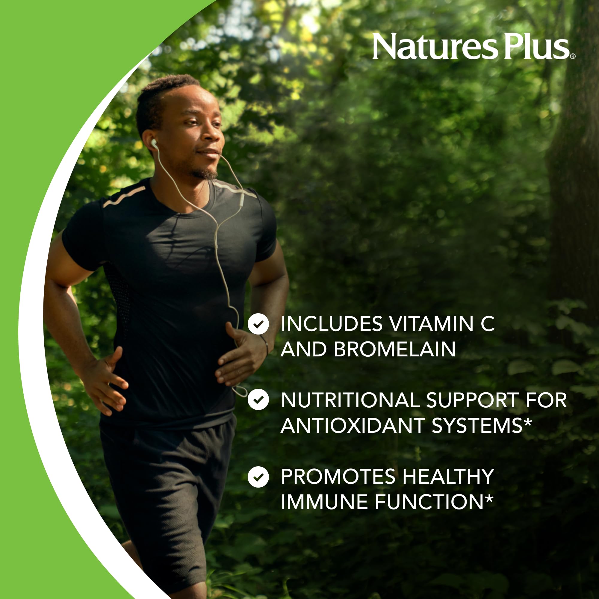 NaturesPlus Quercetine Plus — présentation des ingrédients clés visibles sur l’image.