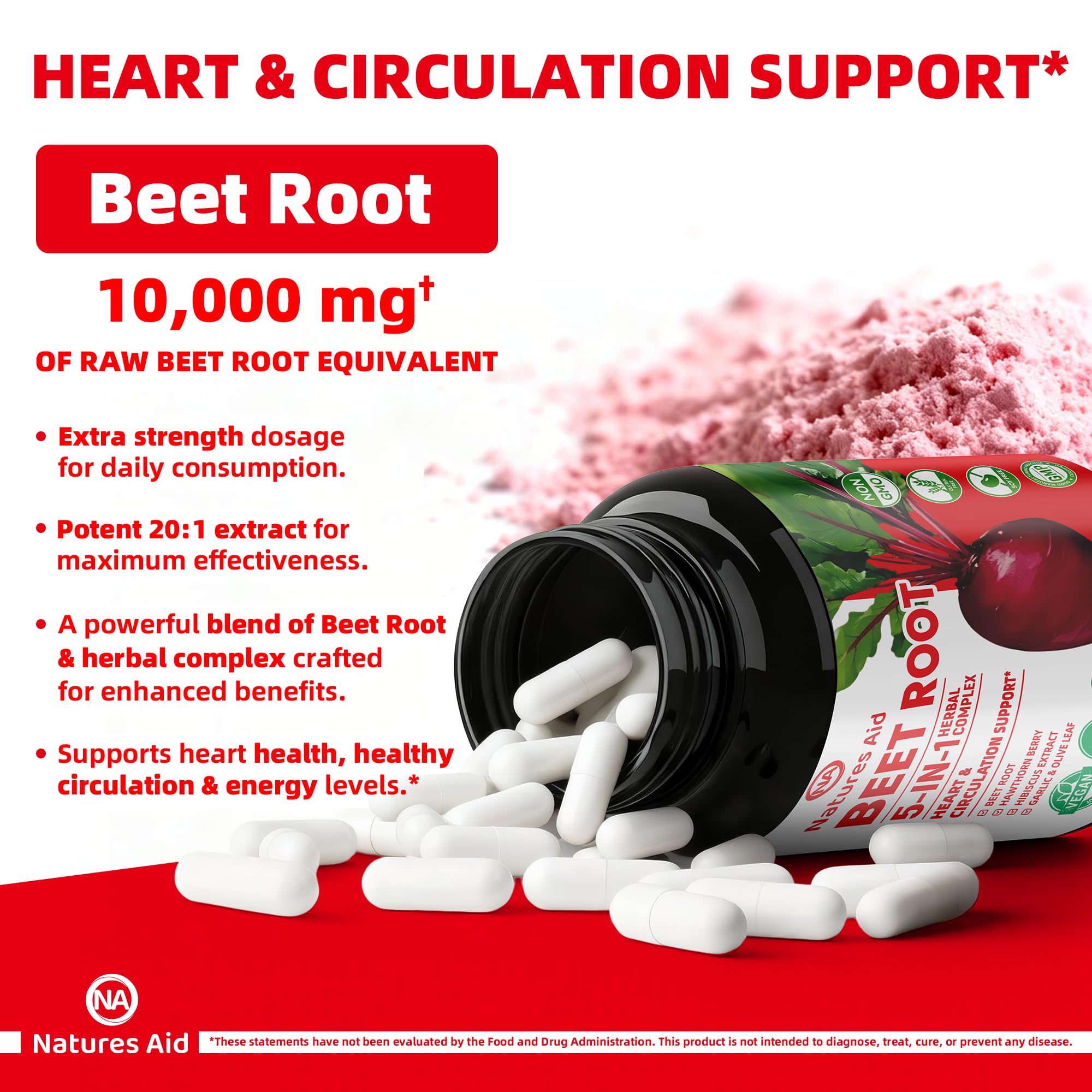 Natures Aid Betterave - formule 5-en-1: soutien circulatoire potentiel.