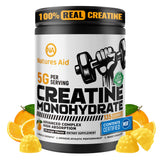 Natures Aid Créatine Gummy emballage orange, format pratique pour la consommation régulière.