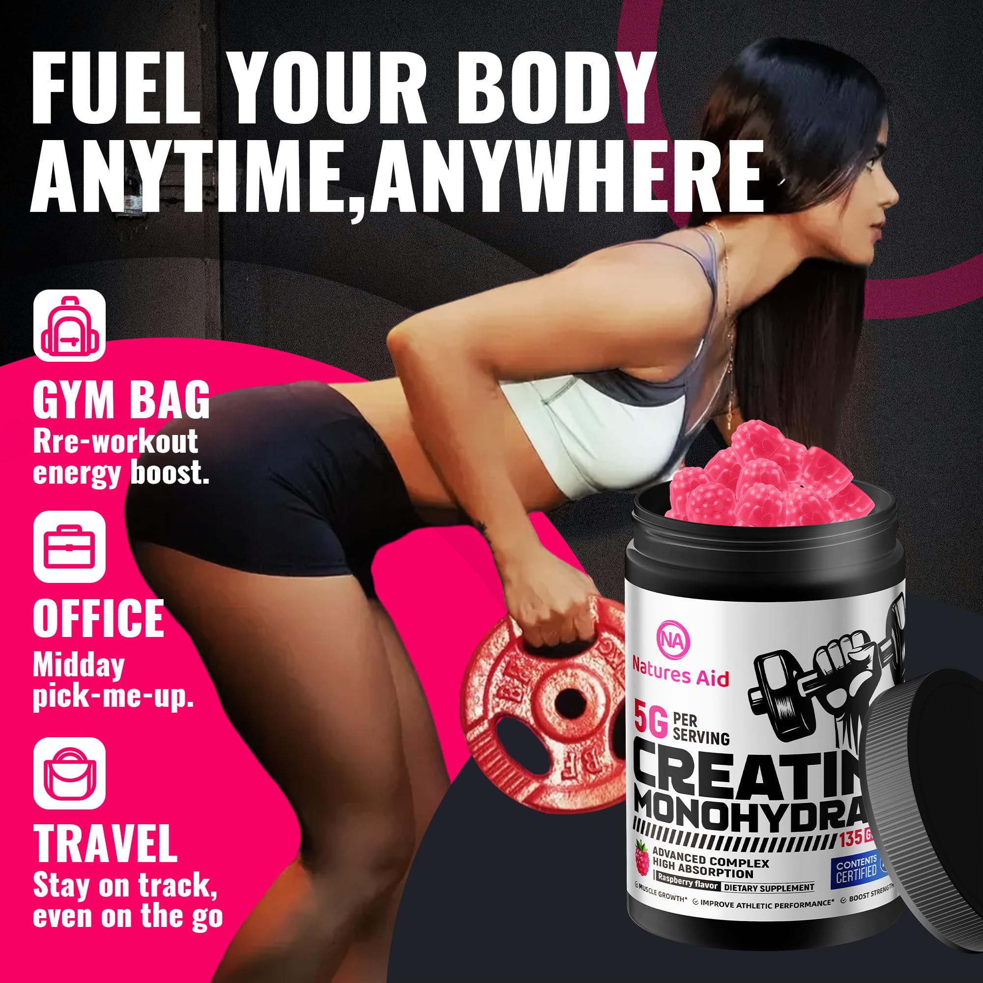 Gommes Creatine Natures Aid, sans sucre pour une collation légère.