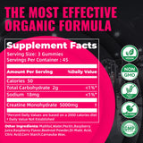 Gommes Creatine Natures Aid, étiquette végan indiquant l’absence de produits animaux.
