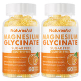 Gommes magnésium glycinate de Nature's Aid dans flacon orange pour un calme potentiel.