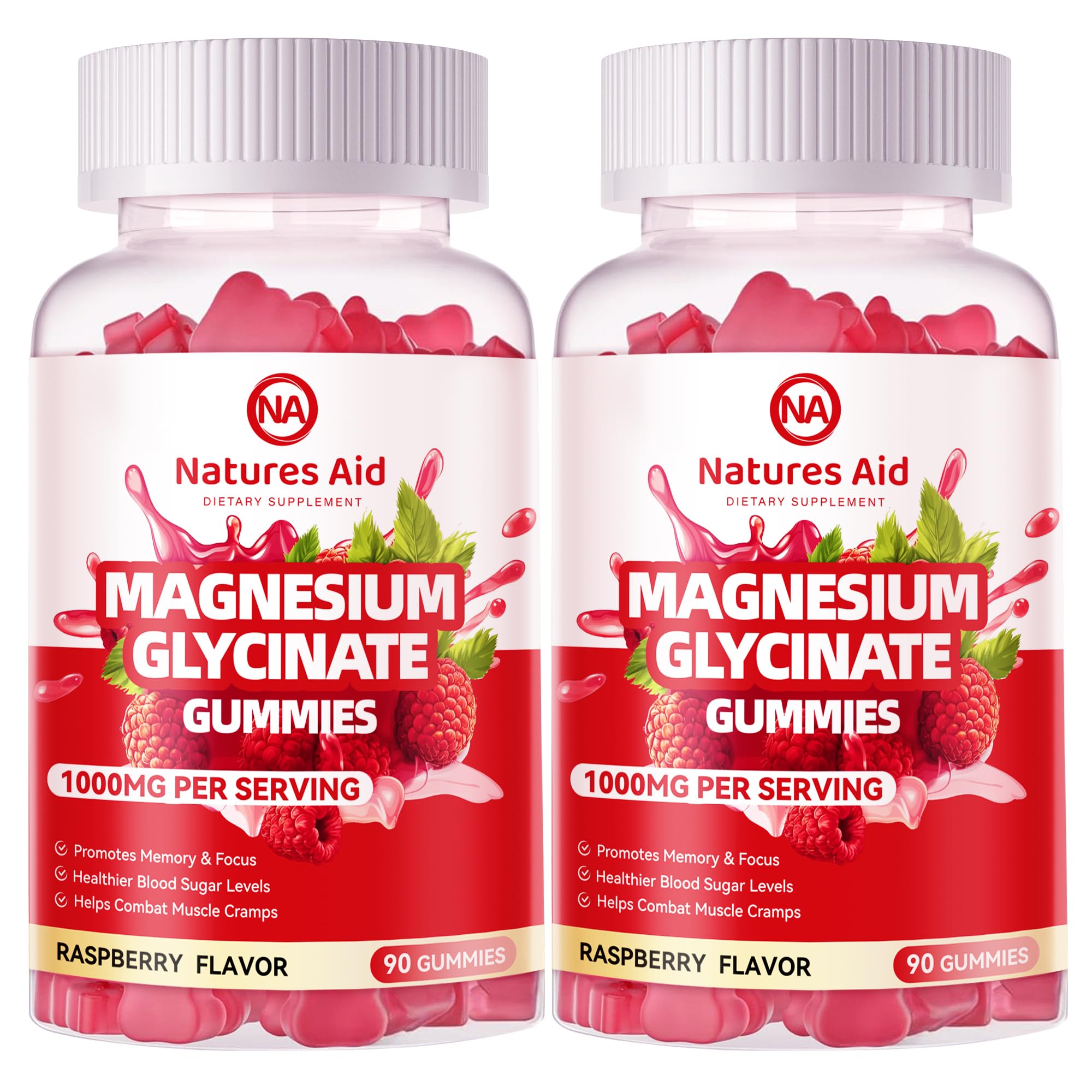 Gommes magnésium glycinate Natures Aid, boite rouge, soutien potentiel au bien-être général.