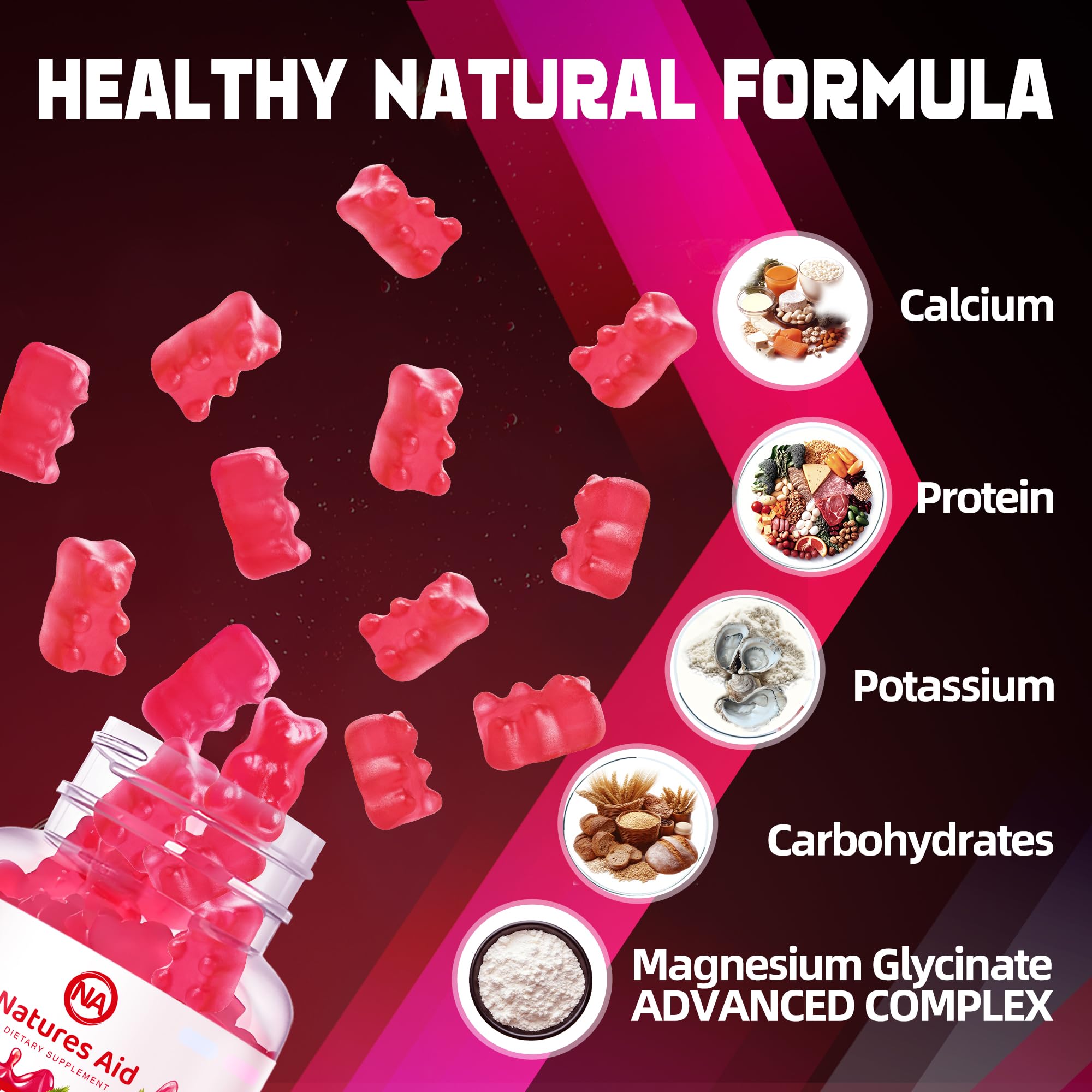Gommes Natures Aid avec vitamine D et CoQ10, étiquette claire, soutien potentiel du métabolisme et énergie.