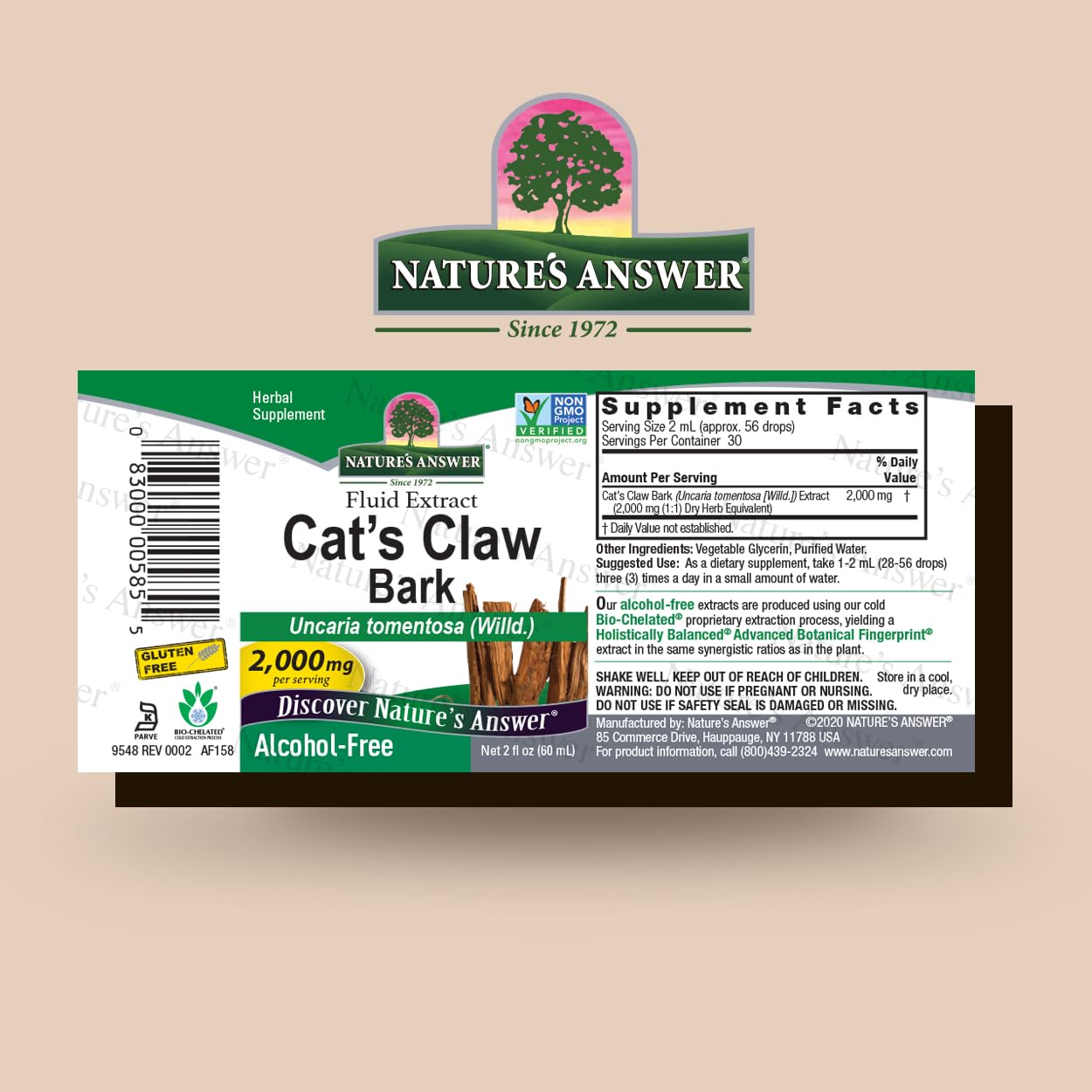 Extrait Cat's Claw sans alcool Nature's Answer, utilisation quotidienne