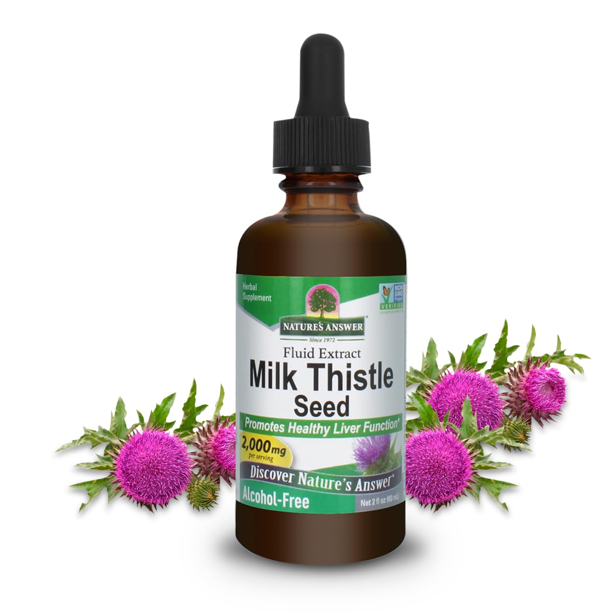 Nature's Answer chardon-Marie bouteille 2oz – soutien hépatique potentiel sans alcool.