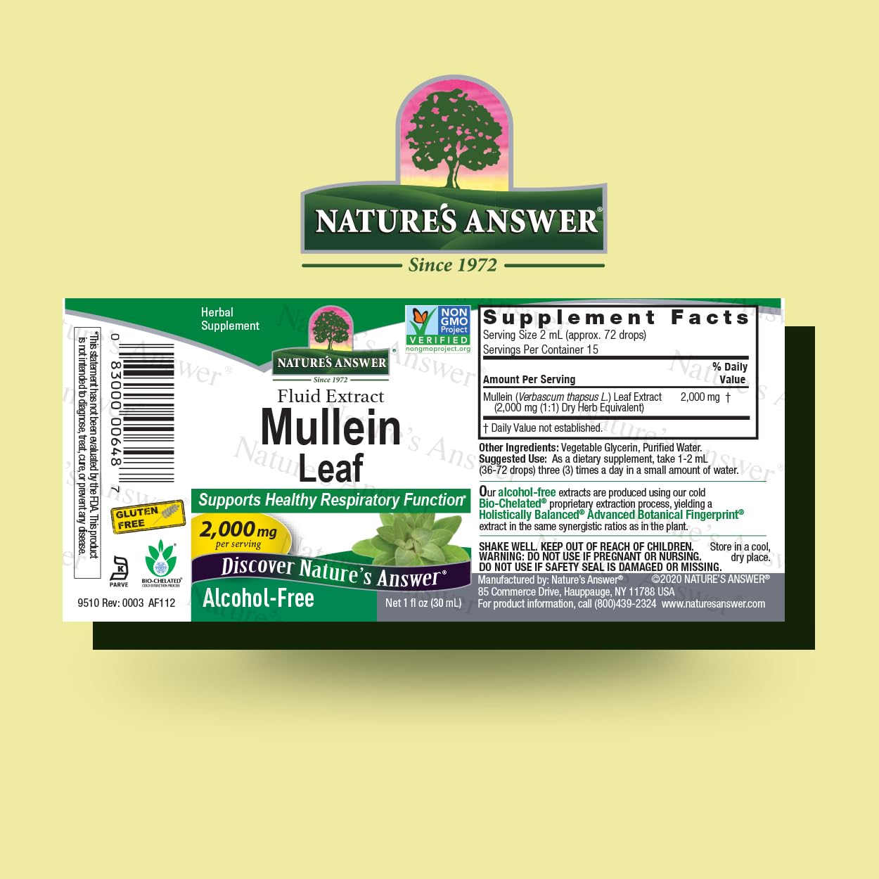 Extrait de molène Nature's Answer – concentration élevée par dose délivrant 1000 mg par ml.