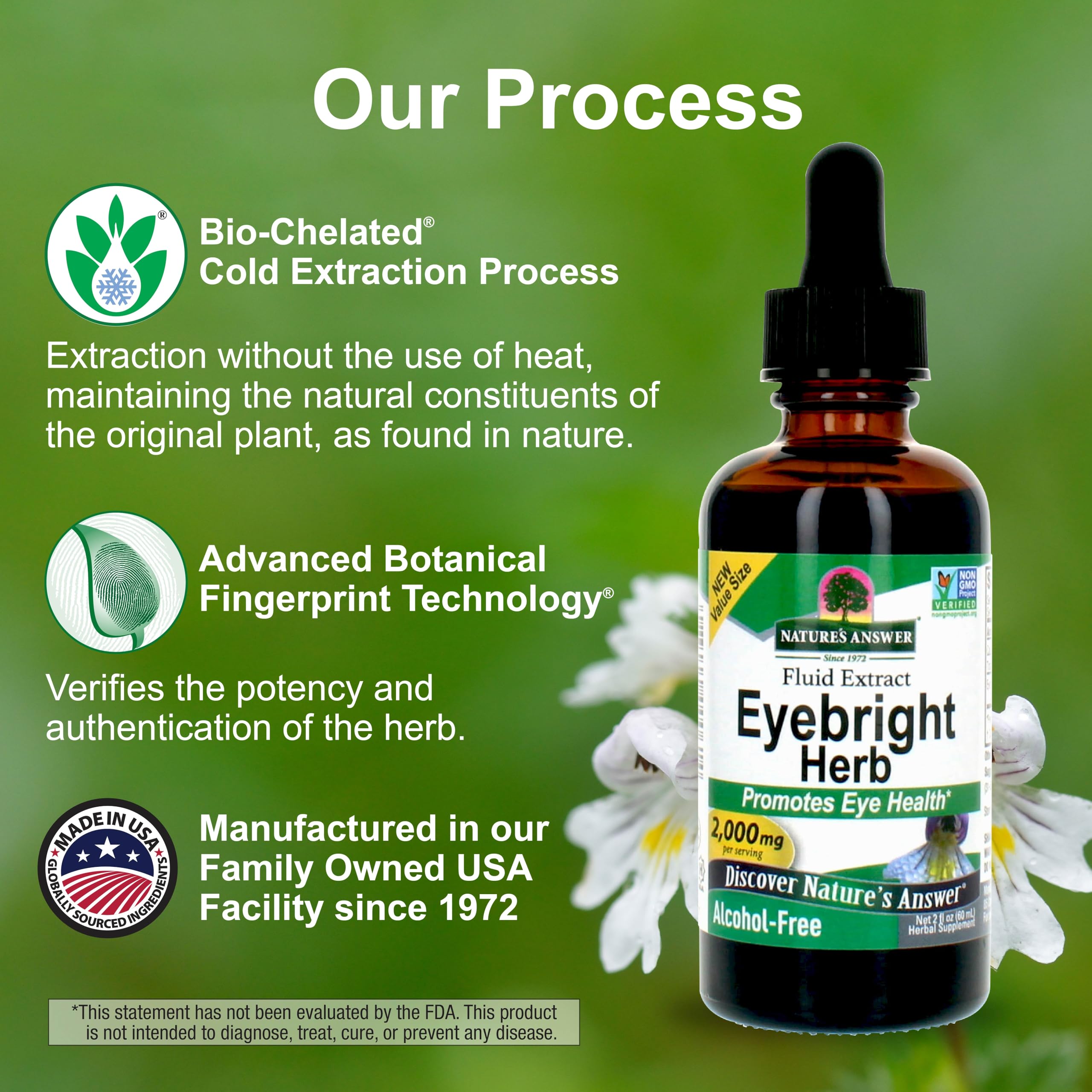 Nature's Answer Eyebright extrait sans alcool au goût doux.