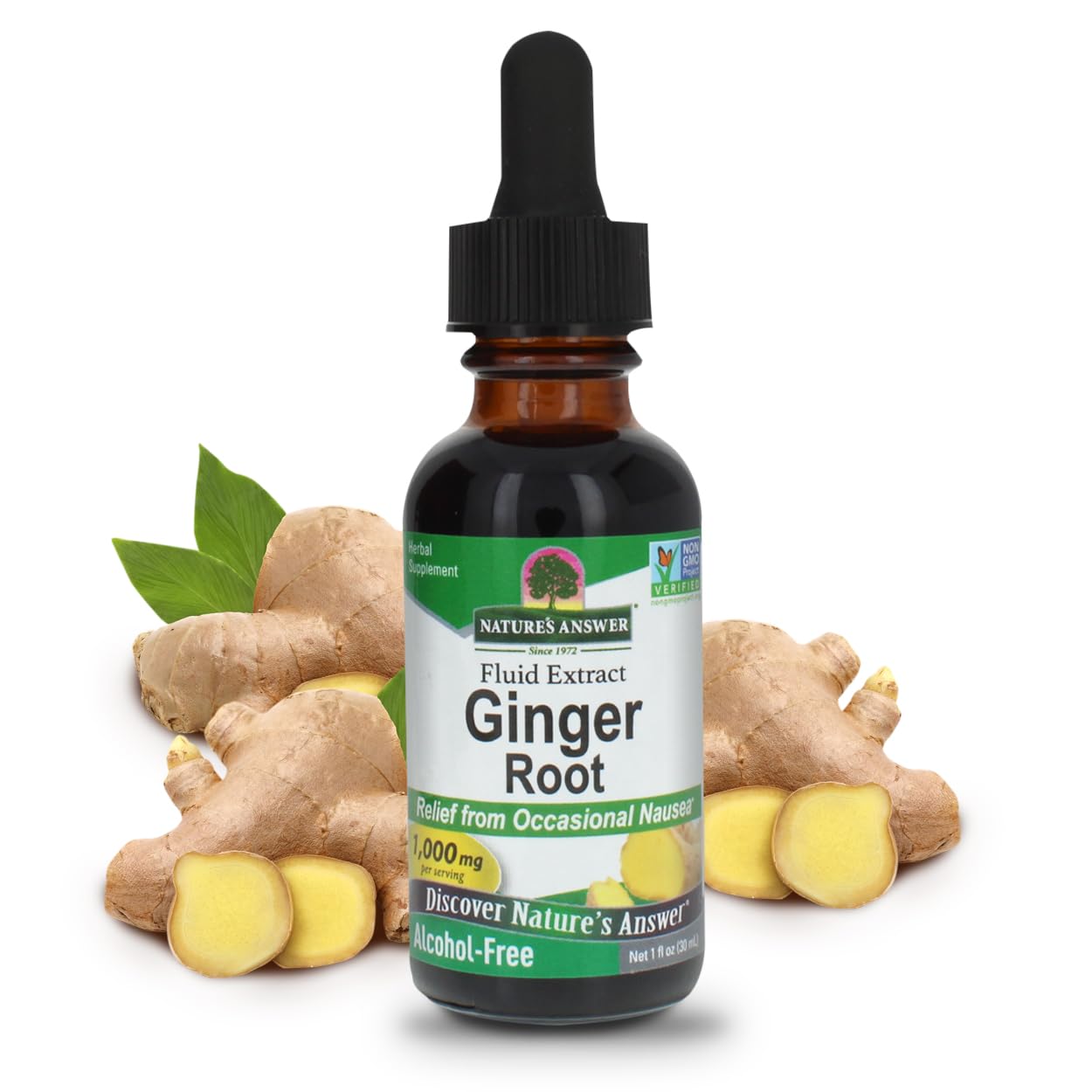 Nature's Answer gingembre extrait racine sans alcool 1oz soutient le système digestif.