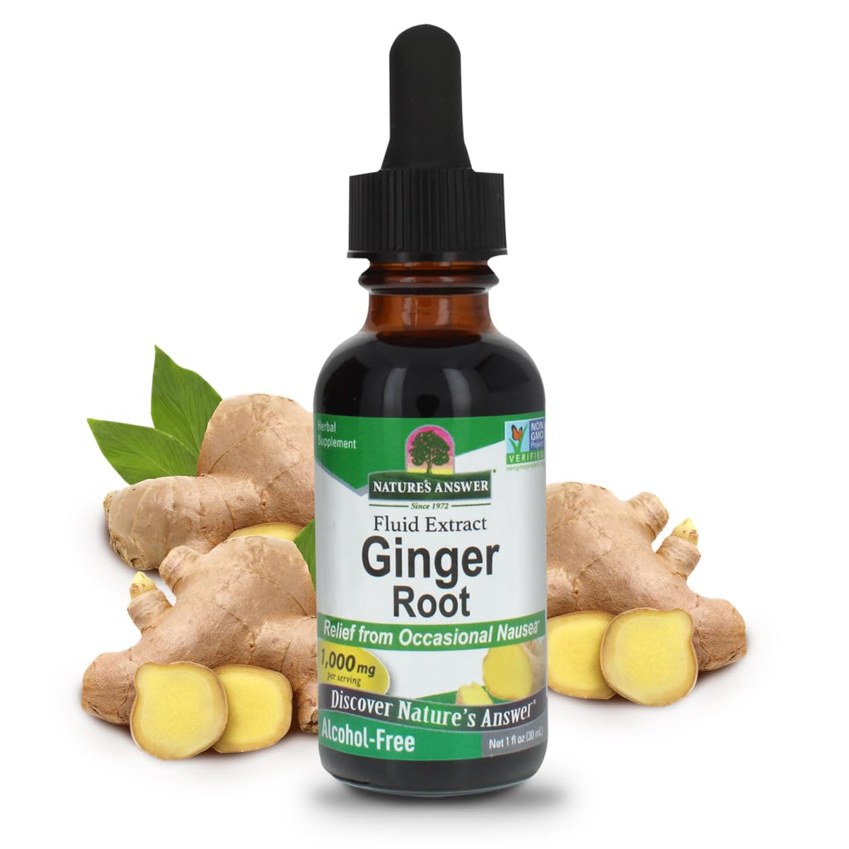 Nature's Answer gingembre extrait racine sans alcool 1oz soutient le système digestif.