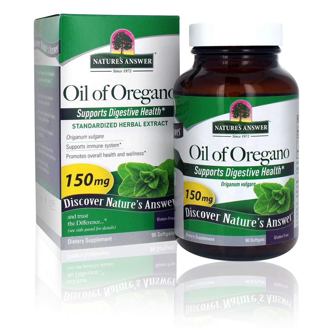 Nature's Answer huile d'origan capsules – bouteille visible, soutien digestif potentiel