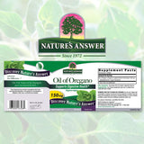 Étiquette Nature's Answer huile d'origan – dosage quotidien clair