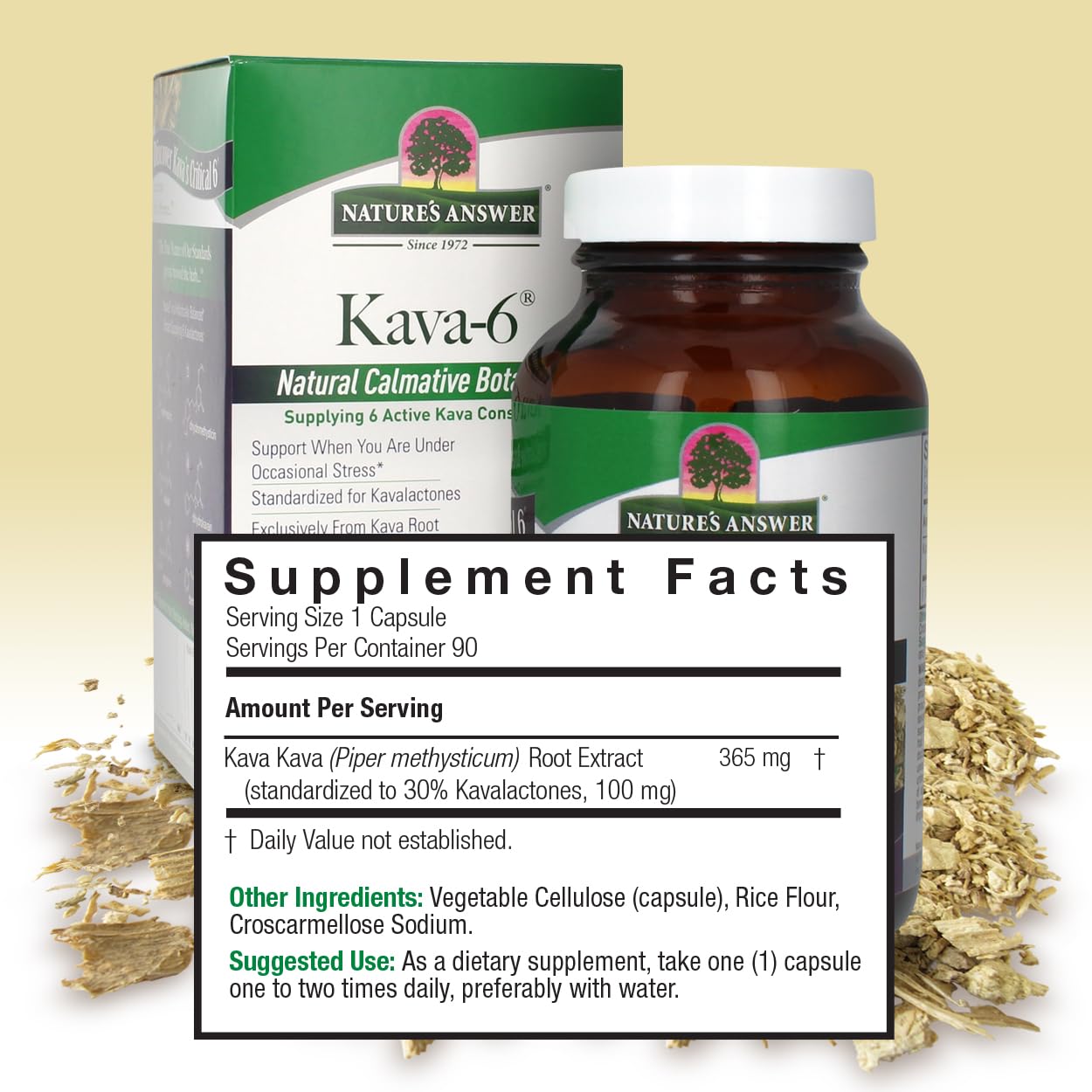 Nature's Answer Kava: étiquette claire et qualité végan sans gluten