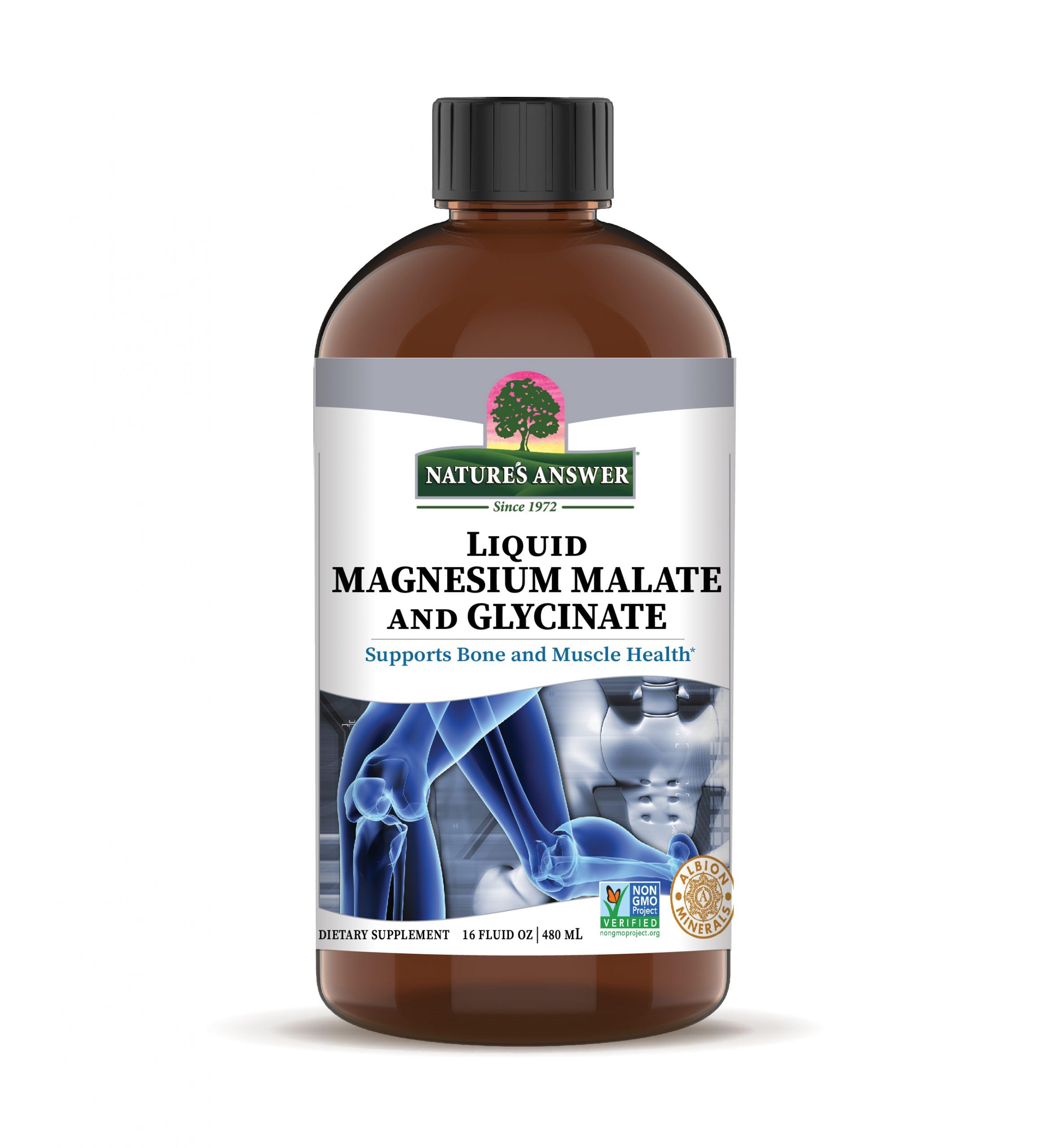 Nature's Answer magnésium liquide Malate et Glycinate, flacon, absorption rapide et soutien musculaire