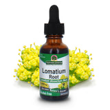 Nature's Answer Lomatium extract flacon visible, soutien potentiel à l'immunité et au bien-être.